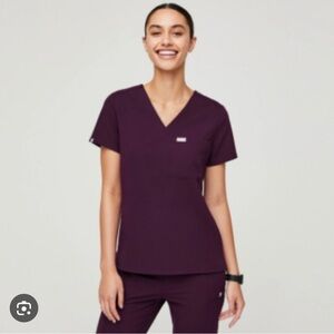 Figs Deep Purple Scrub Set with Beige Tie